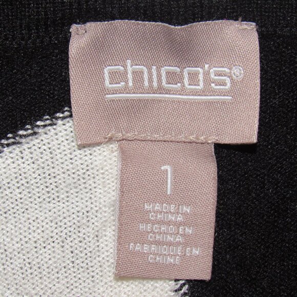 Chico's Touch of Cashmere Black White Colorblock Open Cardigan Women's 1 M - Picture 8 of 8